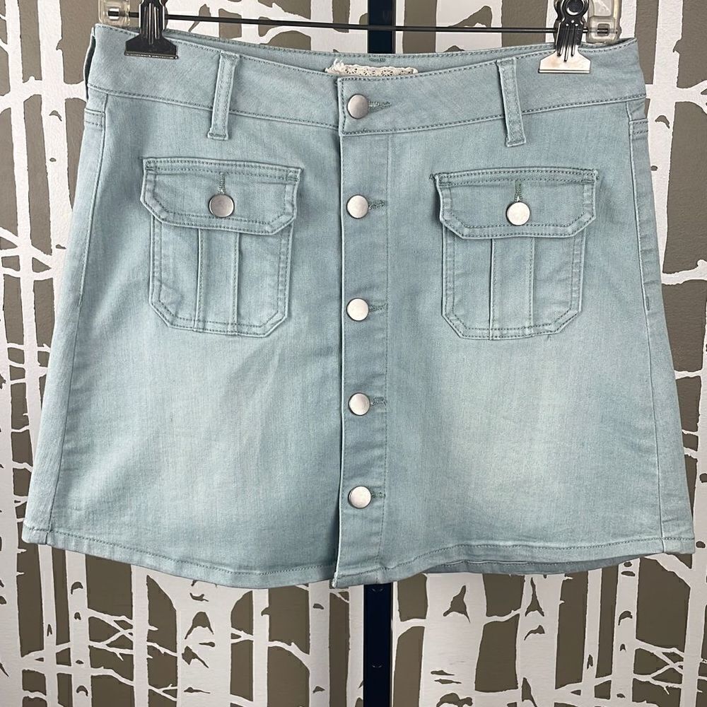 Altar’d State Light Blue Button Front Denim A-Line Mini Skirt size S